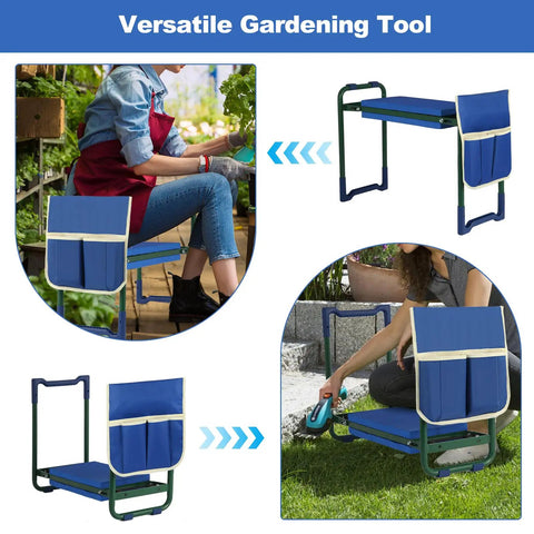Workhorse Garden Kneeler And Seat With Thick Wider Soft EVA Pad Foldable Heavy Duty Durable Garden Stool With Tool Bag