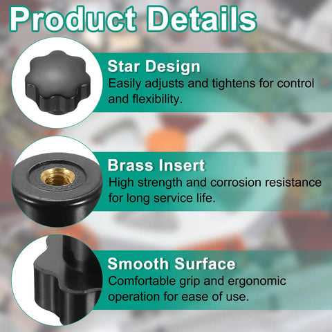 Seven Point Star Grippy Knobs M4 Thread Clamp Handles Black Pack Of 10 With Brass Insert Screw In Hand Knobs for jigs details