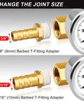 AetralYB inline fuel pressure regulator with gauge; brass 3/8 in and 5/16 in barb adapters, 1/8 in NPT gauge