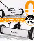 18 Inch Magnetic Sweeper With 26 Lbs Pull Rolling Wheels And Telescoping Extension Handle for debris on floors