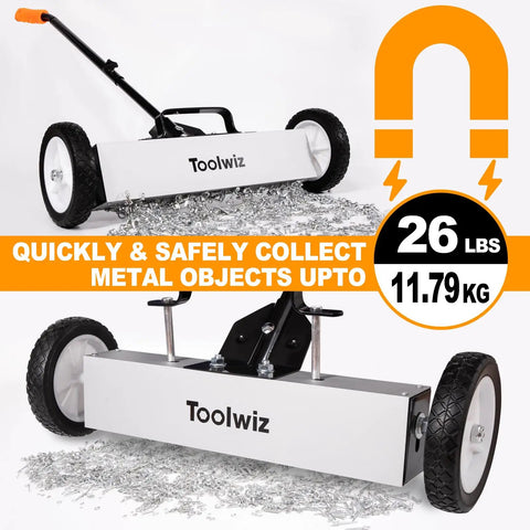 18 Inch Magnetic Sweeper With 26 Lbs Pull Rolling Wheels And Telescoping Extension Handle for debris on floors