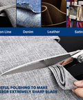 Heavy Duty 12 Inch Fabric And Leather Cutting Scissors For Sewing And Crafting cutting through fabric with various materials shown.