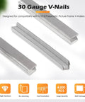 Pro Grade 30 Gauge Carbon Steel V Nails 7MM Length By 10 3MM Width For Nail Techs 4000 Piece Bulk Box showing precision engineered nails.