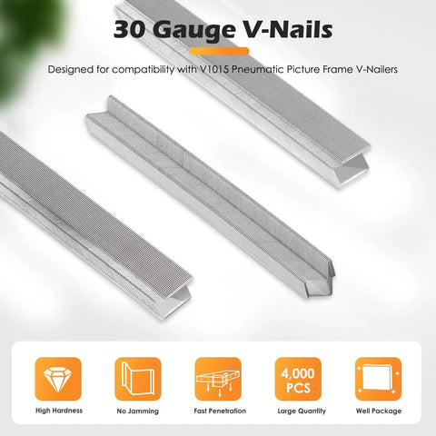 Pro Grade 30 Gauge Carbon Steel V Nails 7MM Length By 10 3MM Width For Nail Techs 4000 Piece Bulk Box showing precision engineered nails.