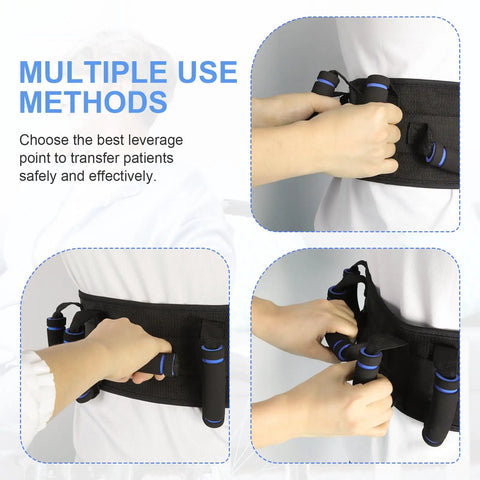 All In One Gait Belt For Seniors With Seven Handles For Safe Patient Transfers Grab And Go Quick Release Buckle displayed in use