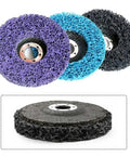 Dense Poly Strip Abrasive Disc Wheels For Paint Rust Removal Angle Grinder Six Piece Set showing assorted color discs with hub.