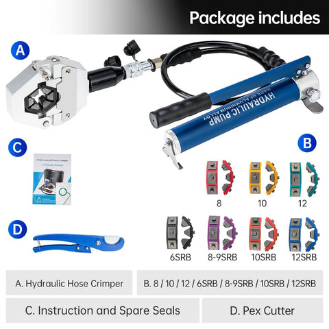 Rock Solid Manual Hydraulic Hose Crimper Kit For Quick AC Air Conditioning Repair Aluminum Alloy Handheld Crimping Tool With Separate Pump Fits Beadlocking Barrier Hose Lines