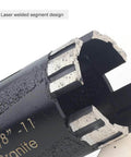 Close-up of a 1-3/8 in dry diamond core drill bit for granite with laser-welded segments and 5/8-11 thread