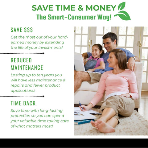 Family relaxing indoors, highlighting benefits of All In One Plant Based Wood Sealer And Stain For Outdoor Decks Fences And Furniture No Mess Easy To Use Deep Penetrating Waterproof Sealant With Deep Fiber Protection Clear Finish That Keeps Natural Tone 1 Gallon.