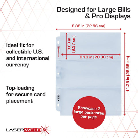 LaserWeld Four Pocket Currency Page For 100 Count Keeps Four Bills Neatly Labeled With Label Pocket Acid Free Polypropylene