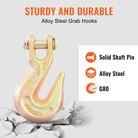 Close-up of alloy steel grab hook for Three Eighth Inch 20 Ft G80 Transport Tow Chain With Grab Hooks 7100 Lbs Working Load Limit