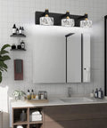 Three Light Crystal Bathroom Vanity Light Fixtures Over Mirror Black Modern Dimmable LED Wall Lights Above Vanity