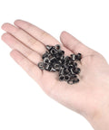 Hand holding Must-Have Copper Grommets Eyelets With Washers Kit 8x4x7mm Chrome Plated For DIY Craft Projects Black 200 Pieces