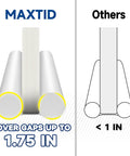 Slick Under Door Draft Stopper White Weather Seal showing gap coverage of 1.75 inches compared to others covering less.