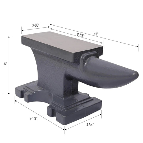 Heavy Duty Cast Iron Anvil With Single Horn And Stable Base For Blacksmiths, Pro Grade Tool showcasing dimensions and design.