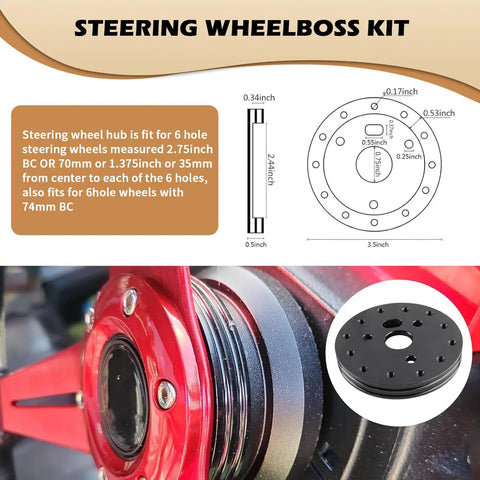 Badass 6 To 3 Hole Steering Wheel Hub Adapter Boss Kit For Cars Quick Swap Alloy Converter with detailed dimension guide