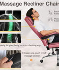 Executive Office Chair With Massage And Footrest, Ergonomic High Back Leather Desk Chair With Reclining Back, Lumbar Support