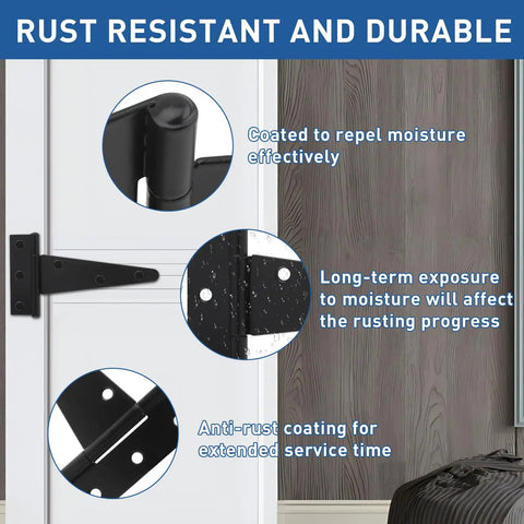 Heavy Duty T Strap Gate Hinge Set For Barn Doors And Garden Gates Black Wrought Iron Rustproof Hinge With 12 Inch Arms details