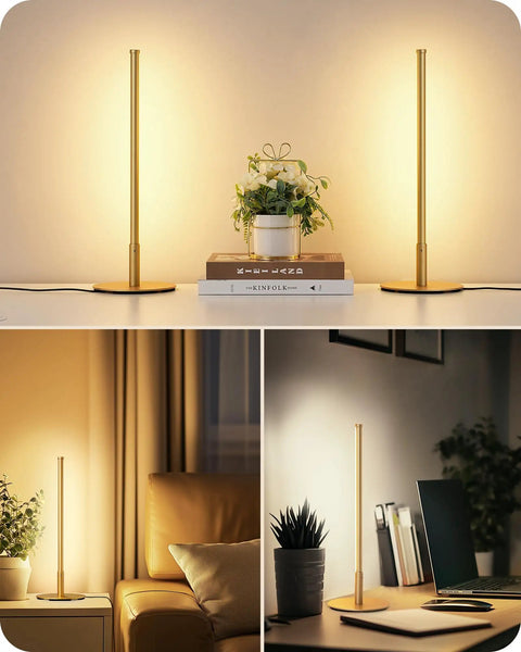 LED Table Lamp With Stepless Dimming And 3 Color Temperatures 2700K To 6500K Modern Gold Metal Desk Nightstand Light in living room.