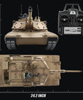 Top and front view of US M1A2 Abrams RC Tank One Sixteenth Scale HengLong 2 4GHz Remote Control Vehicle with controller