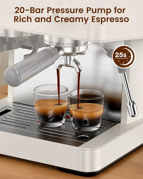 20 Bar Espresso Machine With Built-In Anti-Clog Grinder, Milk Frother And Tamping Tools For Latte Art brewing espresso shots