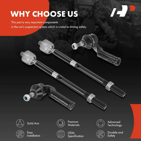 Front Inner and Outer Tie Rod End Kit for Ford Focus 2012 2018 Escape 2013 2019 and C Max 2013 2018 Replaces Worn Tie Rod Ends to Fix Uneven Tire Wear Beef Up Steering Feel and Restore Tight Responsive Handling, steel