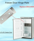 Freezer Door Hinge Plate Replacement For Camper And RV Dometic 2002244008 And Instamatic 330019, shown with freezer door open