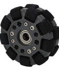 Robot omniwheel tire, 100mm, black roller tires with gray hub, front view