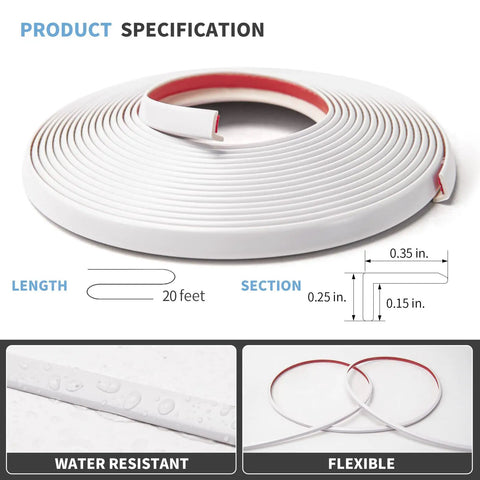 20 Ft Peel And Stick Vinyl Corner Trim For Exterior Tile Walls And Furniture Decor White, Slick PVC Edging, Weatherproof