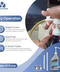 Person using Gear Lube Pump For 32 Oz Bottles With Three Eighths Inch Swivel Adapter And Eight Millimeter And Ten Millimeter Metal Adapters