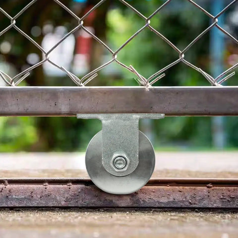 Knockout 4 Inch Galvanized Steel V Groove Gate Wheel With Welded Bracket Handles 3000 Pounds Loaded Down Hard With Premium Sealed Bearings to roll heavy barn doors.
