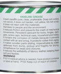 Label view of Colorless Paraffin Cream Lubricant For Surfaces And Skin Easy Glide Non Staining And Non Reactive Friction Reducing Formula That Will Not Tarnish Or Yellow Compact 7.8 X 11 Cm Pack