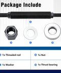 Package contents of Chevy Harmonic Balancer Installation Tool 66515 For SBC And BBC Cranks with threaded rod, nut, washer, bearing