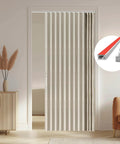 100 Percent Blackout Accordion Door Curtain For Sliding Glass Doors, cream white panel shown installed with tracks and magnetic closure