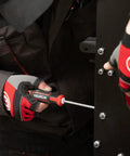 Magnetic Screwdriver Set With Impact Grade S2 Steel And Ergonomic Cushion Grip Four Piece Kit in use on metal panel