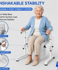 Built Tough Adjustable Toilet Safety Rails With Heavy Duty Stainless Steel Grab Bars For Seniors, unshakeable stability system shown.