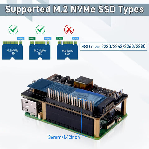 P33 M.2 NVMe M Key PoE Plus Hat With Official Pi 5 Active Cooler And Aluminum Case For Raspberry Pi 5, 2230-2280 SSD