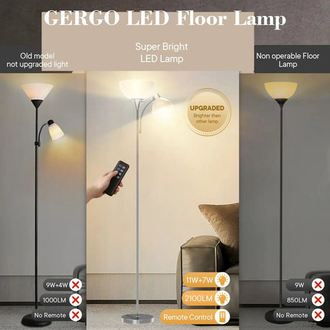 Floor Lamp With Remote Control And Adjustable Reading Lamp, Two Smart Bulbs Included, Four Color Temperatures, LED Torchiere
