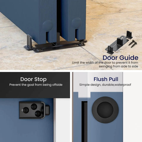 Ceiling Mount Bypass Sliding Door Hardware Kit For Cabinets And Closets, 60 Inch Long, Double Pocket Doors, door stop, guide, flush pull