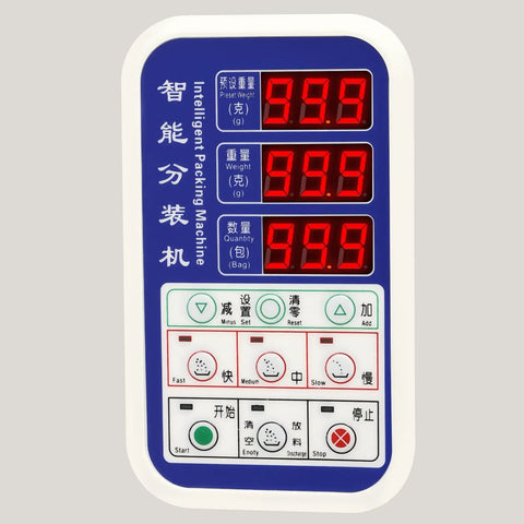Control panel of Automatic Granule Filling Machine Features Stainless Steel Housing For Hella Precise Digital Weighing Up To Five Hundred Grams During Quick Commercial Packing Operations.