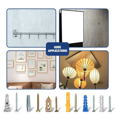Heavy Duty Drywall Anchors Kit With Drill Bit Six Size Screw Assortment For Hanging Pictures Shelves And Mirrors Strong Holds