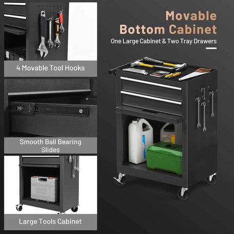 Six Drawer Rolling Tool Chest With Locking Cabinet On Wheels, 3 In 1 Tool Cabinet With Sliding Drawers And Removable Top Box