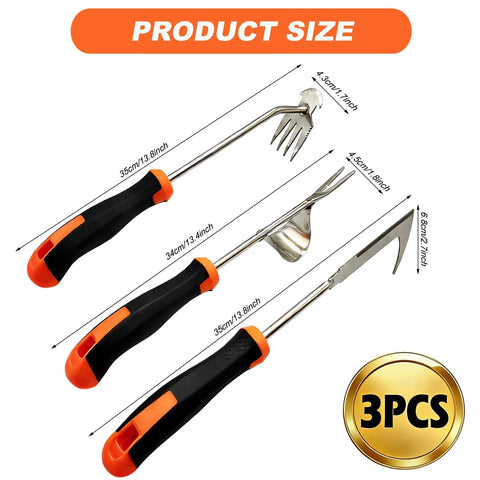 3-In-1 Weed Puller Set With 4-Tine Uprooter And Crevice Weeder, Portable Garden Tool dimensions displayed