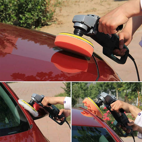 Pro Grade Drill Buffing Kit With 14Pcs Polishing Wheels And Buffing Pads For Automotive Detailing used on red car surface