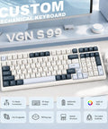 Game Ready Mechanical Keyboard Featuring Slick Tri Mode Wireless Bluetooth And 2.4GHz Setup For Lag Free Multi Device Pairing And A Rock Solid USB C Wired Backup For Gamers, shown with 99 keys layout.
