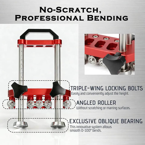 Sheet Metal Bender With Dual Station Rollers For 0 To 100 Degrees with no-scratch angled roller and triple-wing locking bolts.