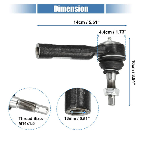 Front Outer Tie Rod End Links Kit 2 Pack ES3571 For Chrysler 300 Dodge Challenger Charger Durango Magnum Dakota Ram 2011 3.7L V6 4.7L V8 2005 2010 Replacement Suspension Steering, dimension chart with M14x1.5 thread