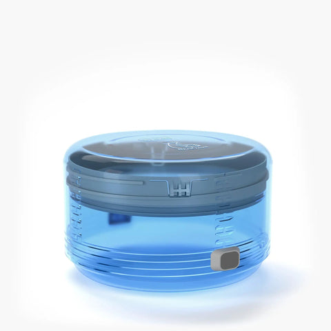 Adjustable Bear Canister For Backpacking And Camping, Expands And Collapses For Bear Resistant Food Storage, blue plastic, short.