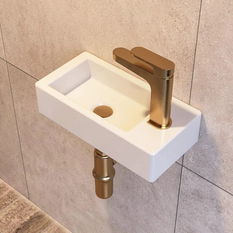Wall Mounted Bathroom Sink 15x7 Inch Small Ceramic Rectangular Vessel Basin With Right Hand Faucet Hole Space Saving Fixture