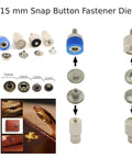 15 mm snap button fastener die set for All In One Hand Press Kit For Snap Buttons Grommets Eyelets Rivets and Popper Fasteners